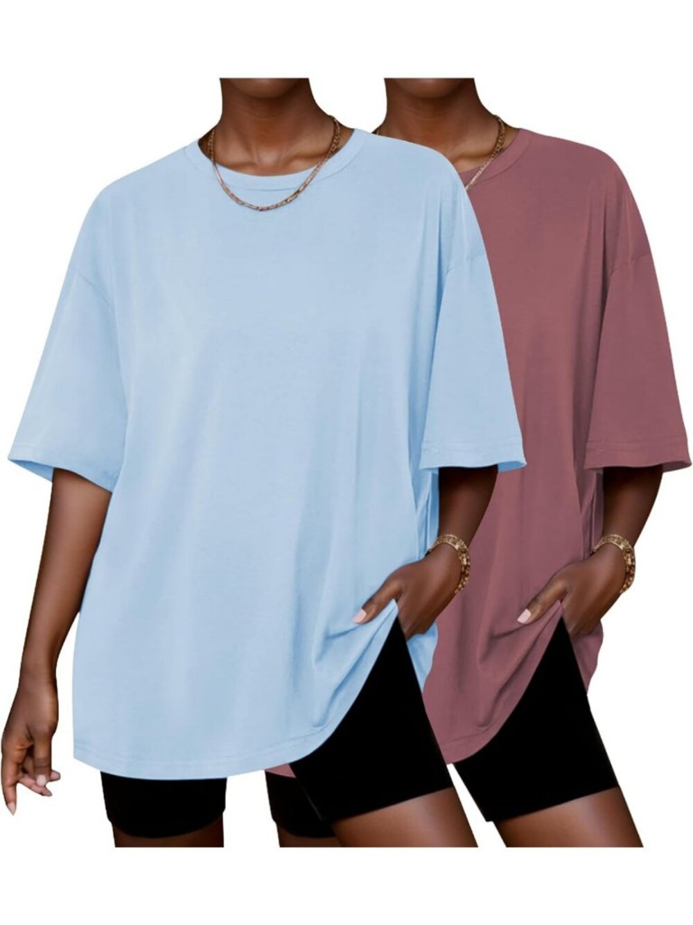 2 Pack Women's Oversized Short Sleeve Tops - Casual Chic Tees for Everyday Wear